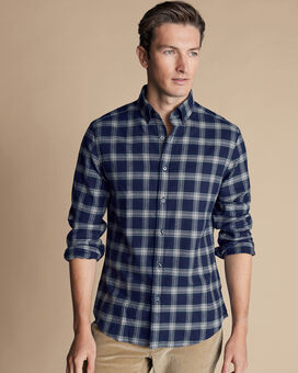 Brushed Flannel Check Shirt - French Blue