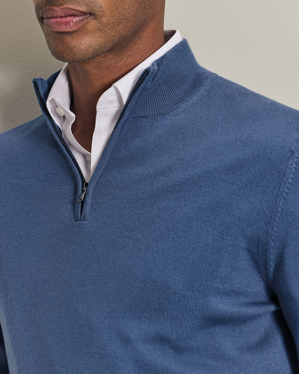 Pull &agrave; col zipp&eacute; en m&eacute;rinos - Bleu Acier