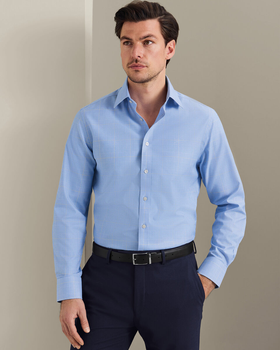 Chemise &Agrave; Carreaux Prince-De-Galles Sans Repassage - Bleu Oc&eacute;an