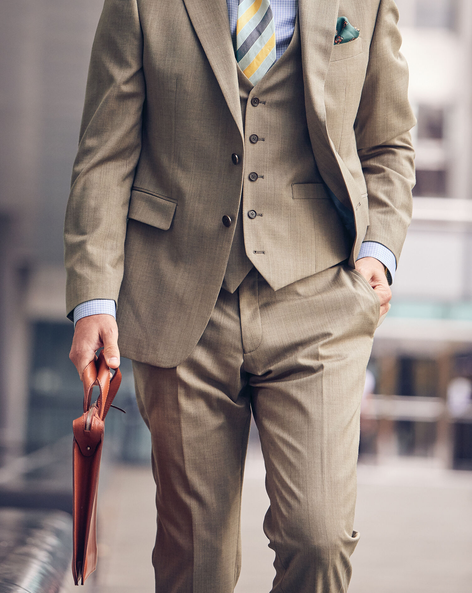 Herringbone Suit Trousers- Fawn 