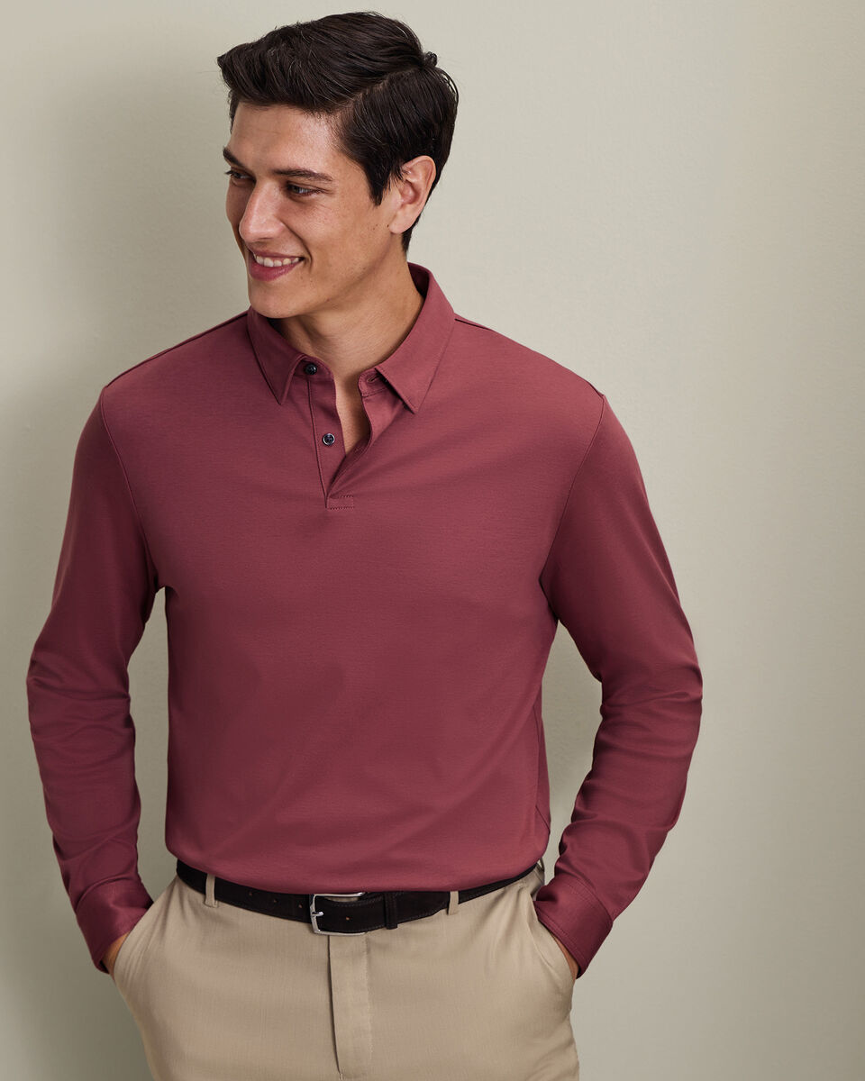 Long Sleeve Smart Cotton Polo - Dark Pink