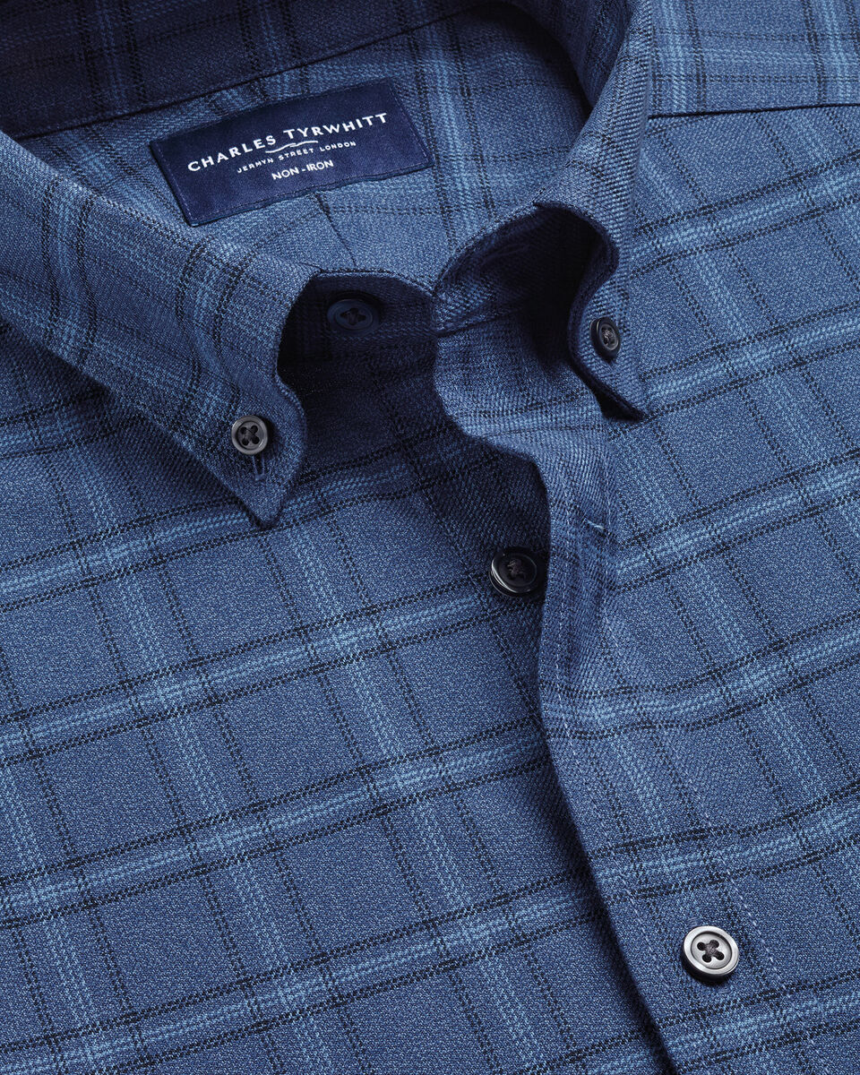 Non-Iron Twill Check Shirt - Indigo Blue