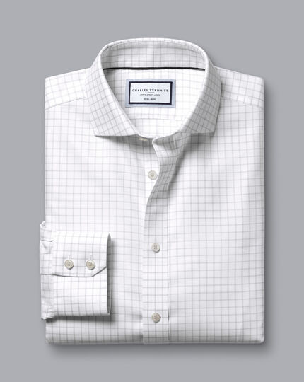 Spread Collar Non-Iron Clifton Weave Check Shirt - Silver Grey