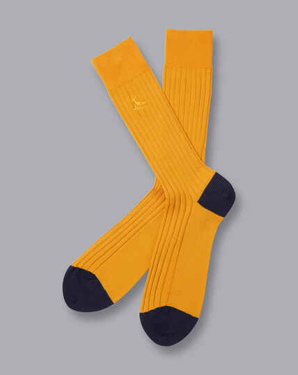 Rippstrick-Socken aus Baumwolle - Sonnenblumengelb