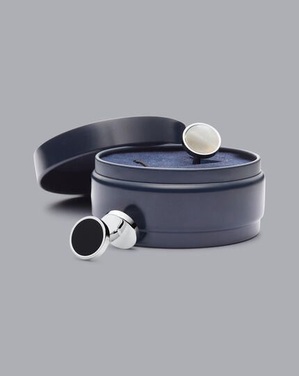Mother of Pearl and Onyx Evening Cufflinks - Silver