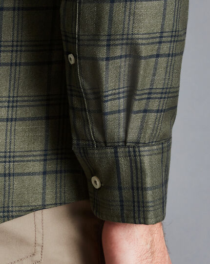 Button-Down Collar Non-Iron Twill Check Shirt - Olive Green