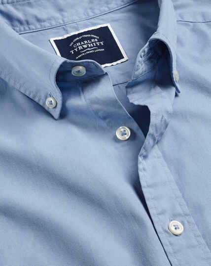 Vorgewaschenes Feintwill-Hemd mit Button-down-Kragen - Himmelblau
