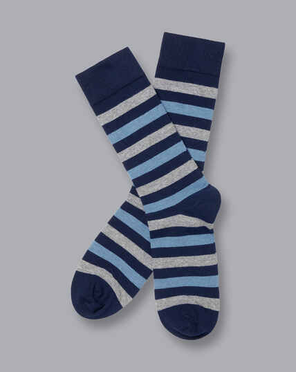 Melange Stripe Socks - Navy
