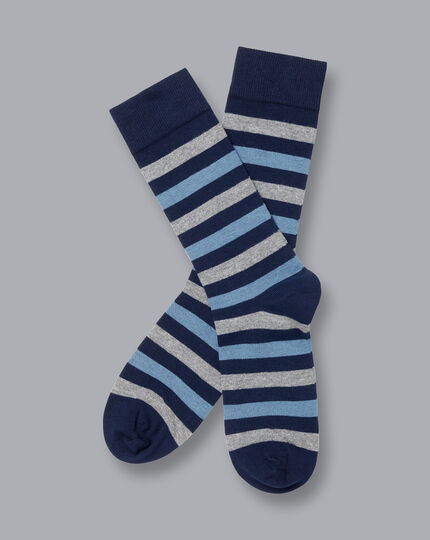 Gestreifte Socken mit Melangeeffekt - Marineblau