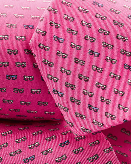Glasses Print Silk Tie - Bright Pink