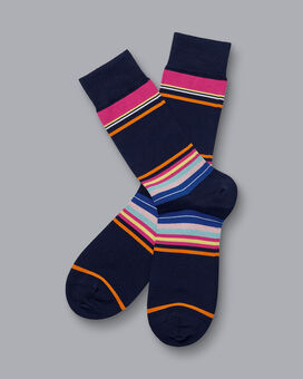 Multi Block Stripe Socks - Navy 
