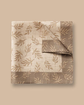 Leaves Print Silk Pocket Square - Taupe