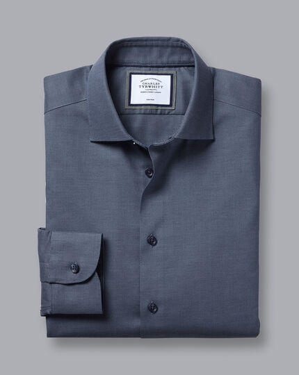 Semi-Spread Collar Non-Iron Stretch Texture Shirt - Denim Blue