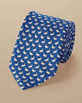 Water Off A Ducks Back Print Silk Tie - Cobalt Blue