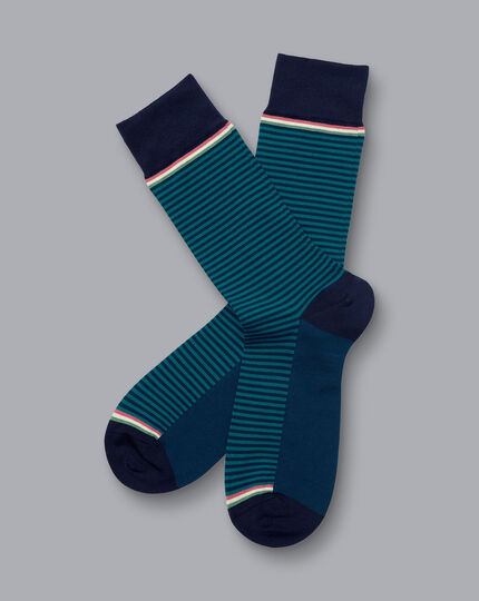 Fine Stripe Socks - Teal Green & Navy
