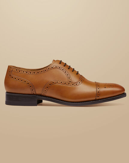 Leather Oxford Brogue Shoes - Tobacco Brown