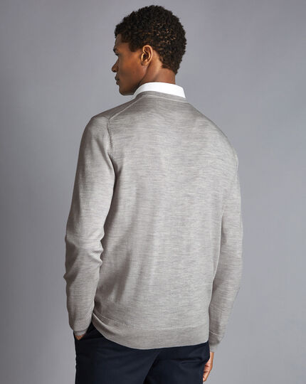 Merino V-Neck Sweater - Silver