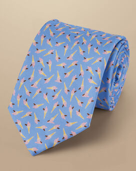 Ice Cream Print Silk Tie - Sky Blue