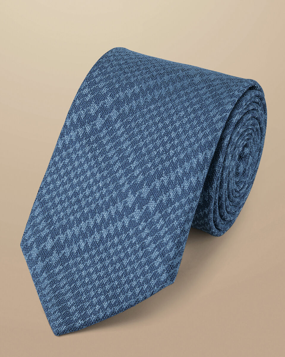 Check Silk Linen Tie - Mid Blue