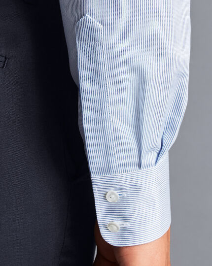Semi-Spread Collar Egyptian Cotton Twill Hairline Stripe Shirt - Ocean Blue