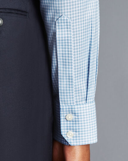 Cutaway Collar Non-Iron Twill Mini Windowpane Check Shirt - Steel Blue