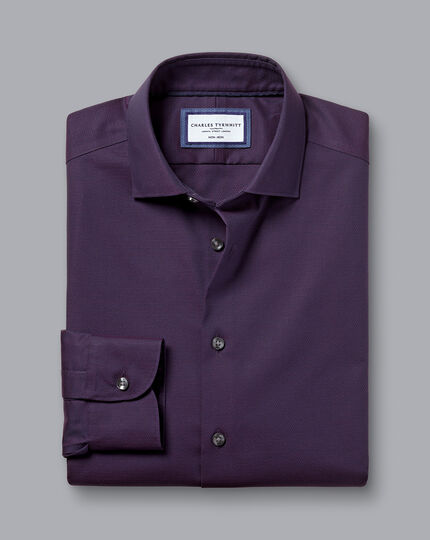Bügelfreies Hemd aus strukturiertem Stretchgewebe mit Diamantmuster - Violett