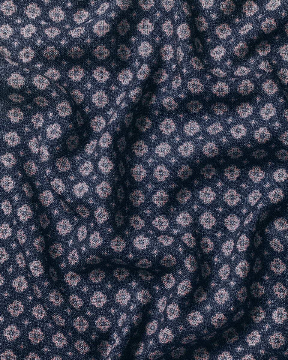 Wool Silk Medallion Print Pocket Square - French Blue