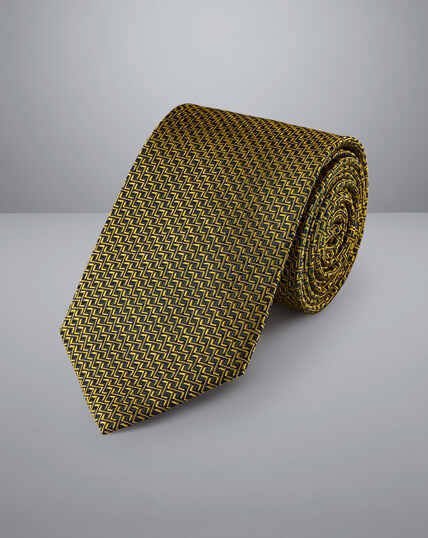 Stain Resistant Patterned Silk Tie - Gold