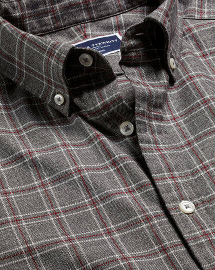 Button-Down Collar Non-Iron Twill Triple Windowpane Shirt - Grey