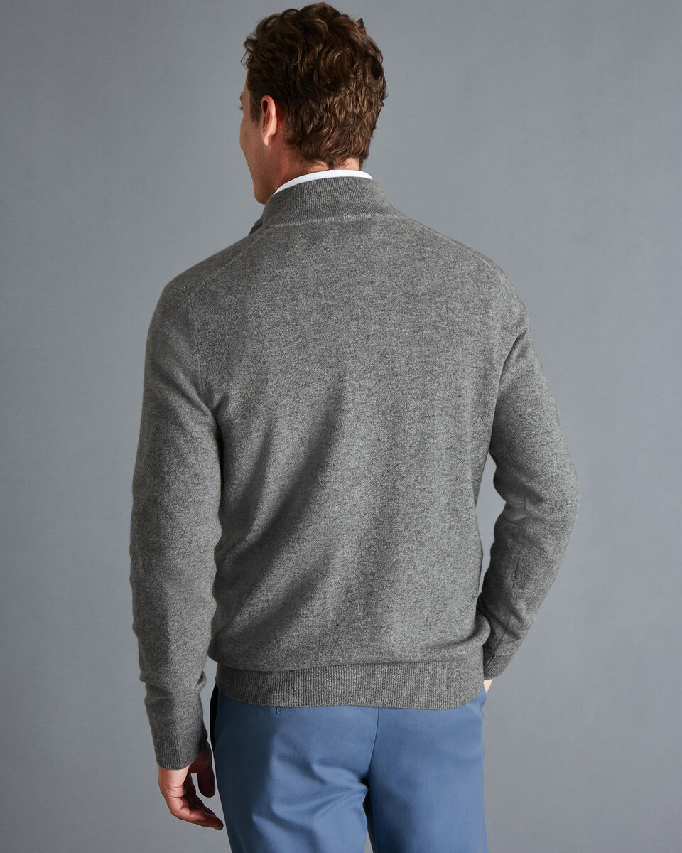 Cashmere Zip Neck Jumper - Grey