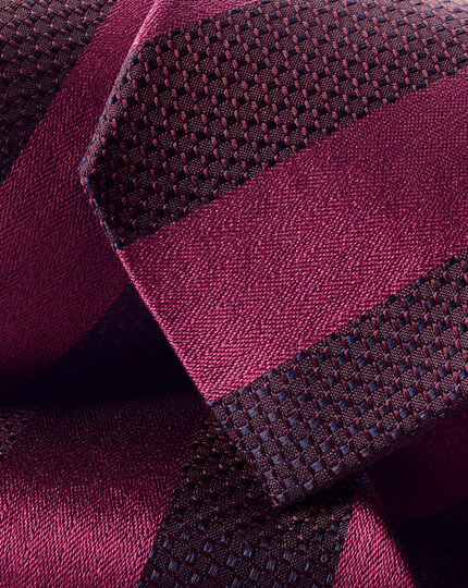 Block Stripe Silk Tie - Cherry Pink