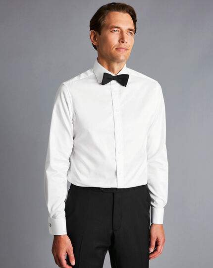 Semi-Cutaway Collar Luxury Twill Shirt - White | Charles Tyrwhitt