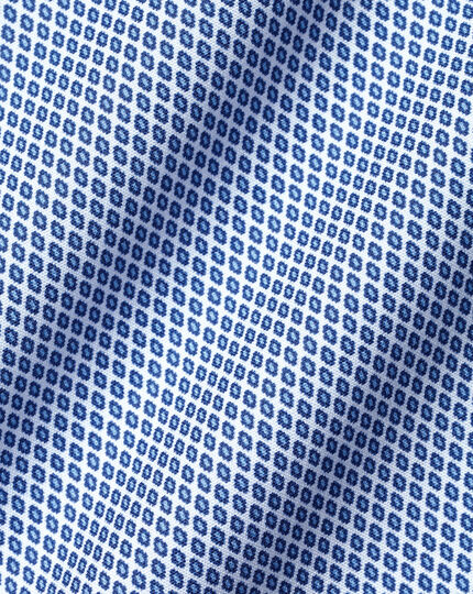Bügelfreies Hemd mit Semi-Haifischkragen und geometrischem Diamantmuster - Französisches Blau
