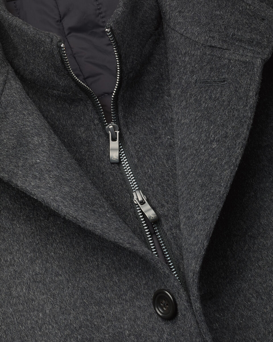Fine Merino Wool Funnel Neck Overcoat - Charcoal
