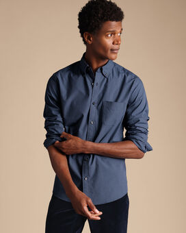 Button-Down Collar Non-Iron Stretch Poplin Mini Gingham Shirt - Indigo Blue