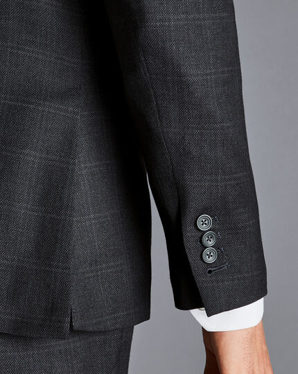 Windowpane Check Birdseye Travel Suit Jacket - Charcoal Grey