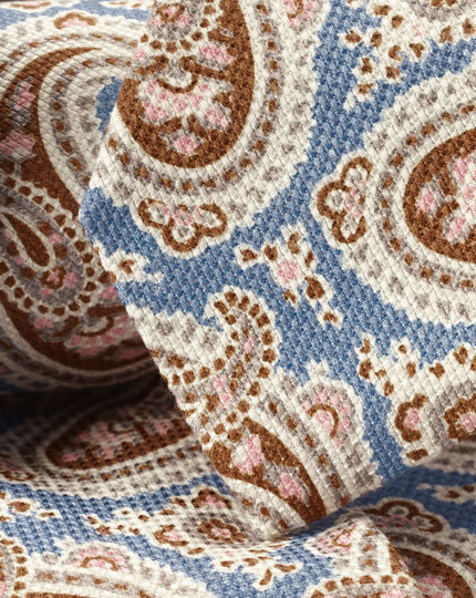Italian Paisley Print Silk Tie - Cornflower Blue & Toffee