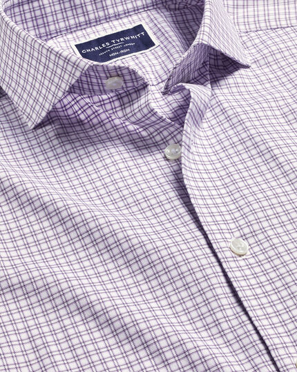 Non-Iron  Stretch Twill Grid Check Shirt - Mauve Purple