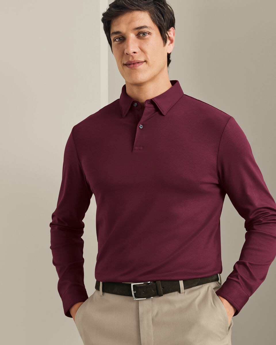 Long Sleeve Smart Cotton Polo - Wine