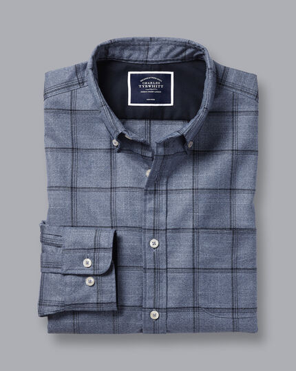Button-Down Collar Non-Iron Twill Windowpane Check Shirt - Blue & Navy