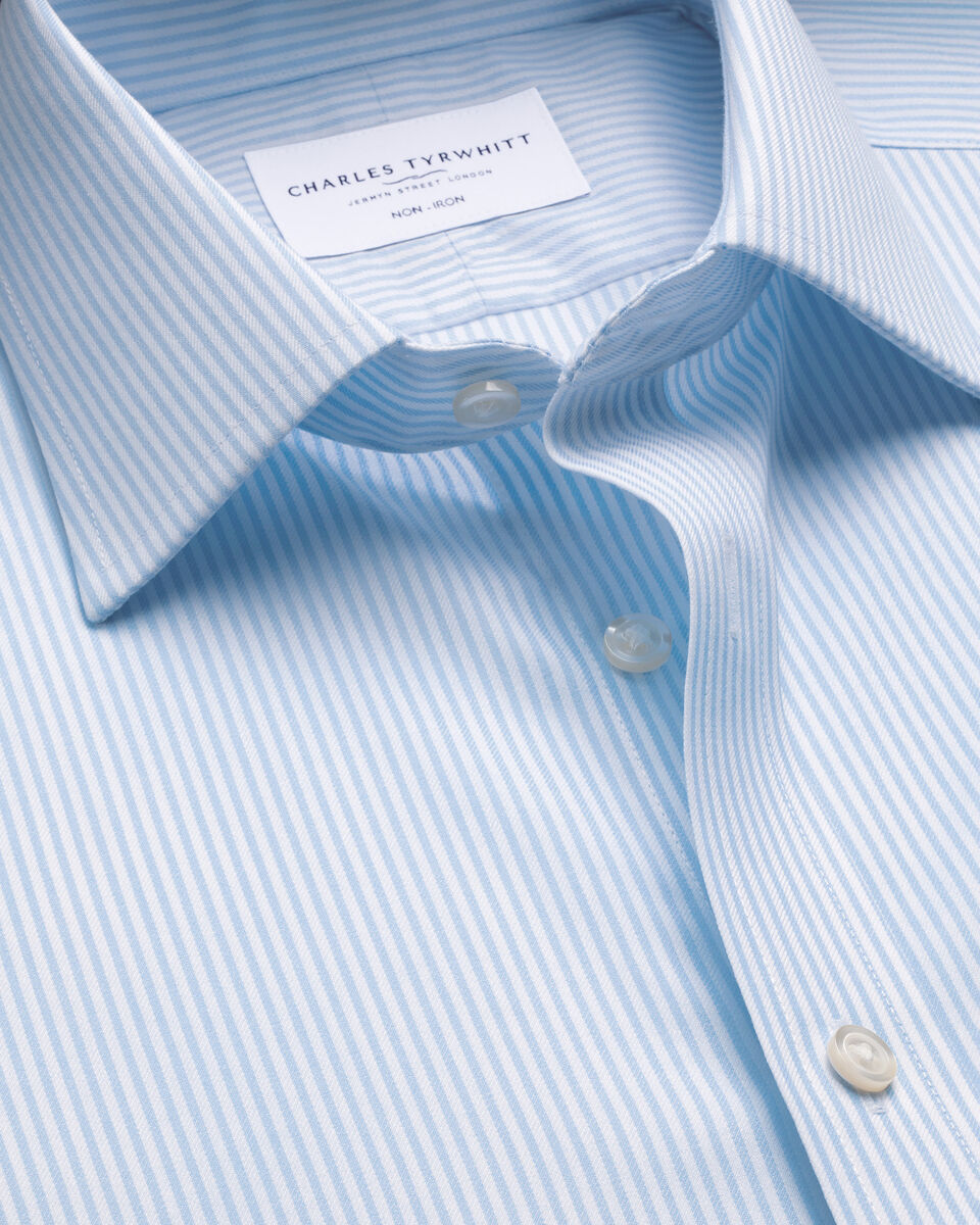 B&uuml;gelfreies Twill-Hemd mit Bengal-Streifen&nbsp;- Hellblau