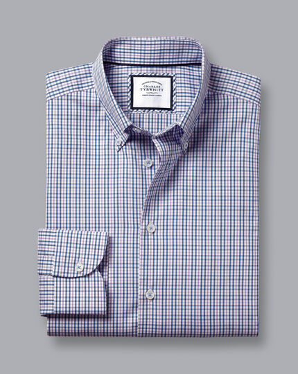 Button-Down Collar Non-Iron Oxford Multi Check Shirt - Mauve Purple