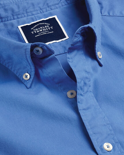 Vorgewaschenes Feintwill-Hemd Button-down Kragen - Ozeanblau