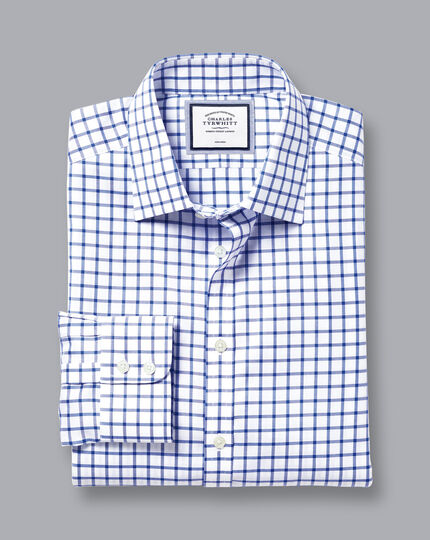 Bügelfreies Twill-Hemd mit Gitterkaros - Kobaltblau
