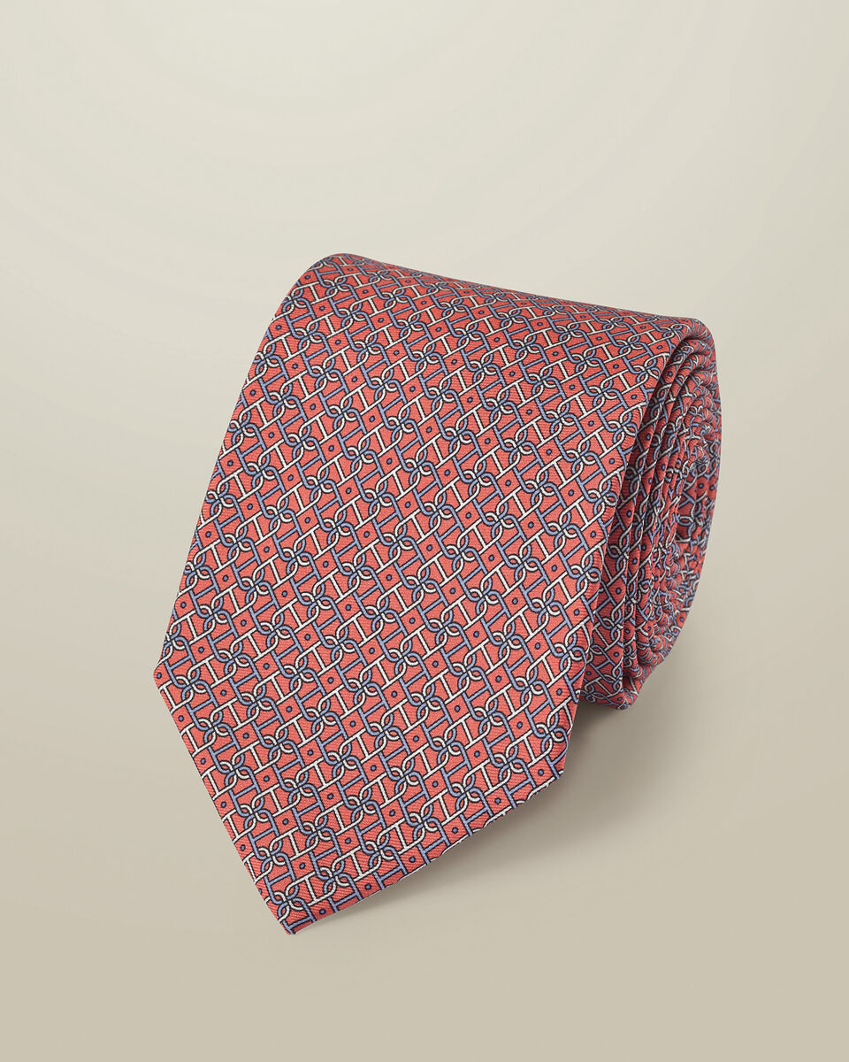 Silk Print Tie - Coral Pink