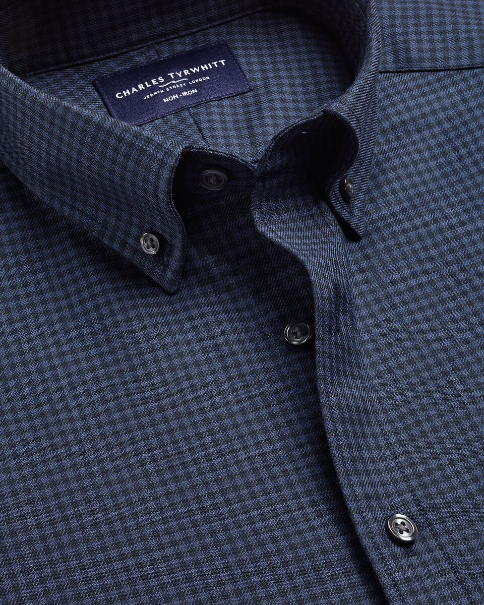 Non-Iron Twill Gingham Shirt - French Blue