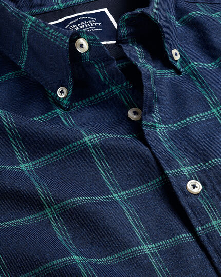 Button-Down Collar Non-Iron Twill Windowpane Check Shirt - Navy & Green