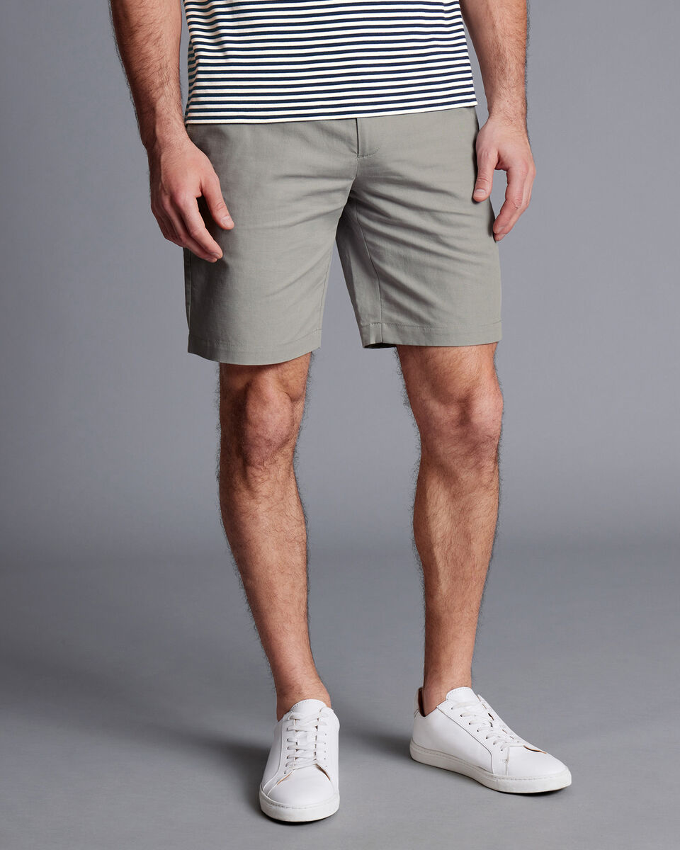 Cotton Linen Shorts Light Grey Charles Tyrwhitt