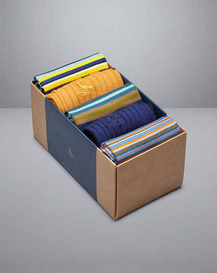 Stripe & Cotton Rib Socks Gift Box Set - Multi