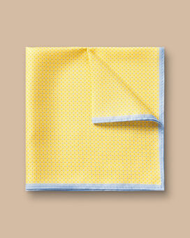 Mini Floral Print Silk Pocket Square - Lemon